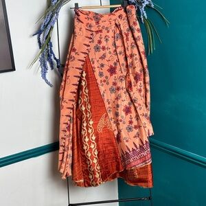 Floral Wrap Maxi Skirt in Peach and Rust reversible